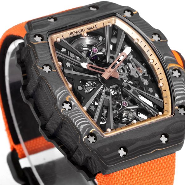 Richard Mille RM-12 black ring carbon fiber shell black braided strap