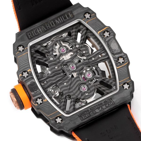 Richard Mille RM-12 black ring carbon fiber shell black braided strap