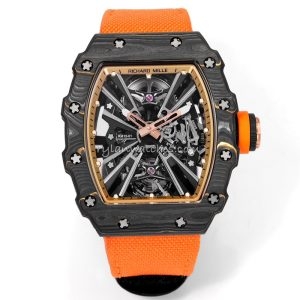 Richard Mille RM 12 Carbon Clone Orange Strap, Forged Carbon Case, Skeleton Dial, Swiss Movement