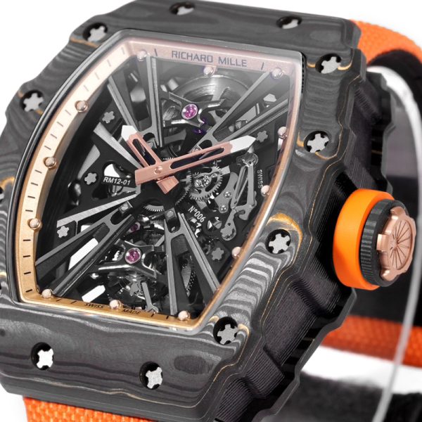Richard Mille RM-12 black ring carbon fiber shell black braided strap