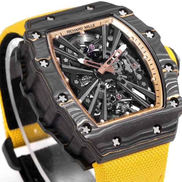 Richard Mille RM-12 black ring carbon fiber shell white tape