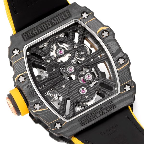 Richard Mille RM-12 black ring carbon fiber shell white tape