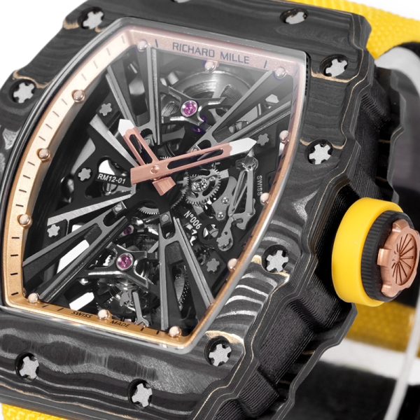 Richard Mille RM-12 black ring carbon fiber shell white tape