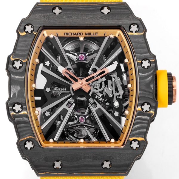 Richard Mille RM-12 black ring carbon fiber shell white tape