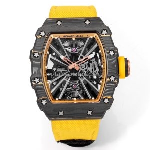 Richard Mille RM 12 Carbon Clone Yellow Strap, Forged Carbon Case, Skeleton Dial