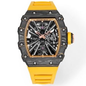 Richard Mille RM12-01 Carbon Clone Yellow Rubber Strap, Carbon Case, Swiss Movement, Skeleton Dial