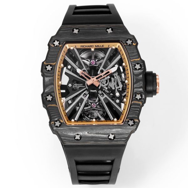 Richard Mille RM12-01 Carbon Clone Black Rubber Strap, Carbon Case, Swiss Movement, Black Strap