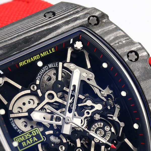 Richard Mille RM35-01 White Gem Movement Carbon Fiber Red canvas strap - Image 2