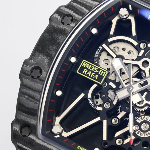 Richard Mille RM35-01 White Gem Movement Carbon Fiber Red canvas strap - Image 3