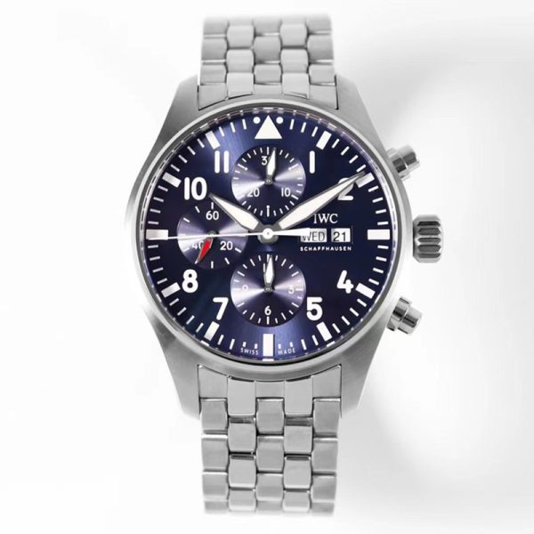 IWC Pilot's Watch Chronograph 43MM Blue Dial Replica with Metal Bracelet – Swiss Movement