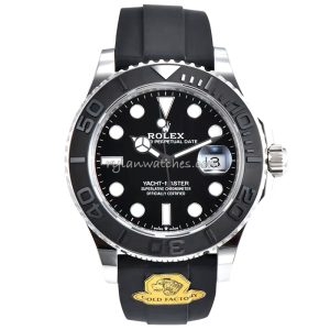 Rolex Yacht-Master 42mm white gold black dial clone with rubber strap