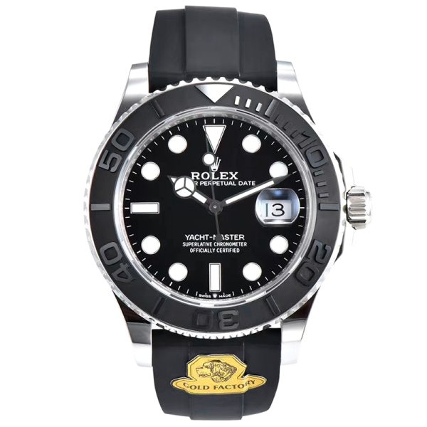 Rolex Yacht-Master 42mm white gold black dial clone with rubber strap