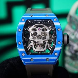 Richard Mille RM 52-01 Tourbillon Skull Clone Blue Ceramic Case, Swiss Hand-Wound Movement, Black Rubber Strap, Skull Dial