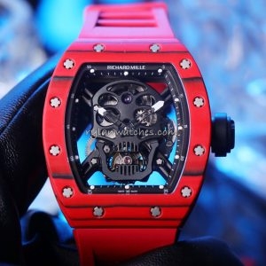 Richard Mille RM 52-01 Tourbillon Skull Clone Red Ceramic Case, Black Skeleton Dial, Black Rubber Strap, Swiss Hand-Wound Movement