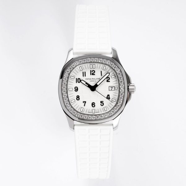 Patek Philippe Aquanaut White Dial White Metal Case Diamond Bezel Clone, White Dial, Diamond Bezel, Swiss Clone
