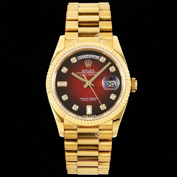 Rolex Day-Date 36mm Red Dial Yellow Gold Case Replica Watch