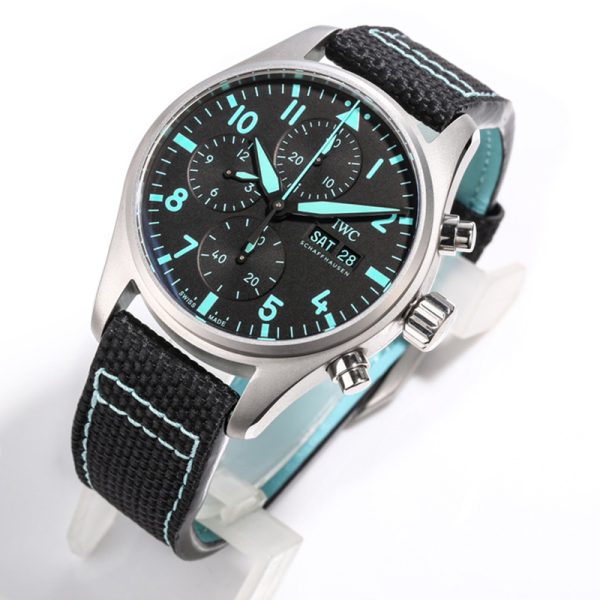 IWC Pilot Chronograph Clone with Fabric Strap Green Dial 41mm