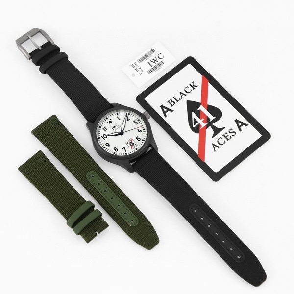 IWC Black Aces White Dial Ceramic Clone Watch 41mm
