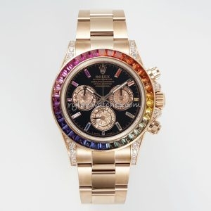 Rolex Daytona Rainbow Rose Gold Black Dial Gemstone Clone