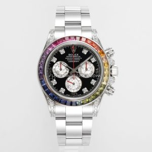 Rolex Daytona Rainbow Steel Black Dial Gemstone Clone