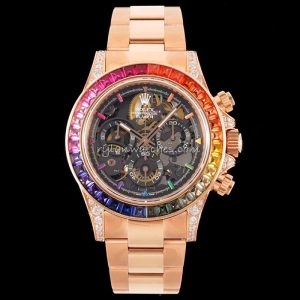 Rolex Daytona Rainbow Skeleton Rose Gold Clone 4130