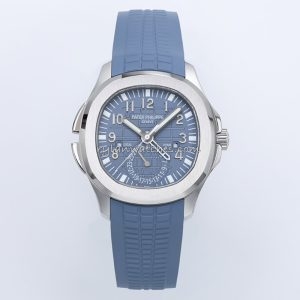 Patek Philippe Aquanaut Travel Time Blue Dial Clone with dual-time display