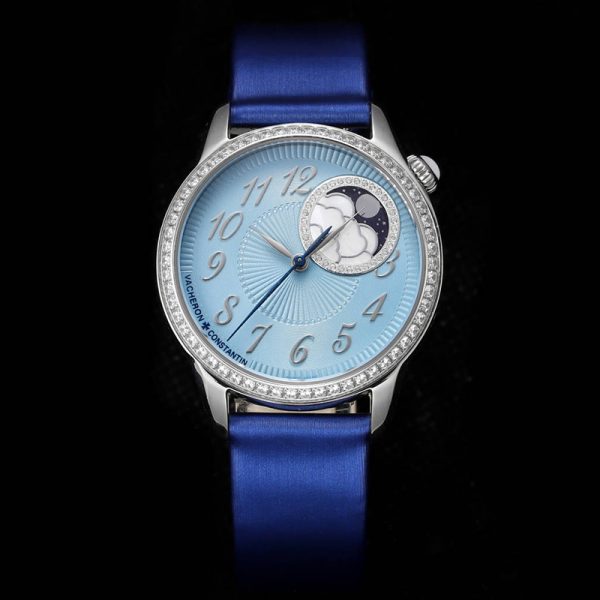 Vacheron Constantin Égérie Moonphase 37mm Blue Dial Diamond Bezel Ladies Clone