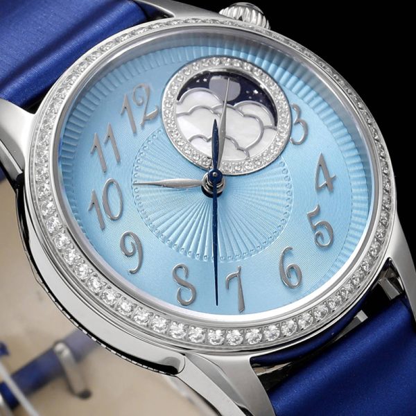 Vacheron Constantin Égérie Moonphase 37mm Blue Dial Diamond Bezel Ladies Clone