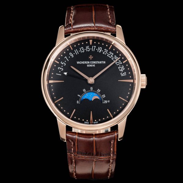 Vacheron Constantin Patrimony Moonphase Rose Gold Black Clone Watch