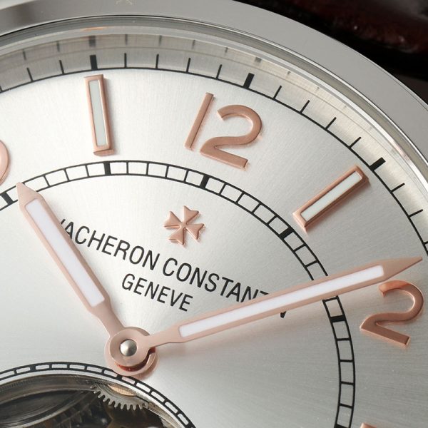 Vacheron Constantin Traditionnelle Tourbillon Silver Dial Rose Gold Case Black Leather Strap 42mm
