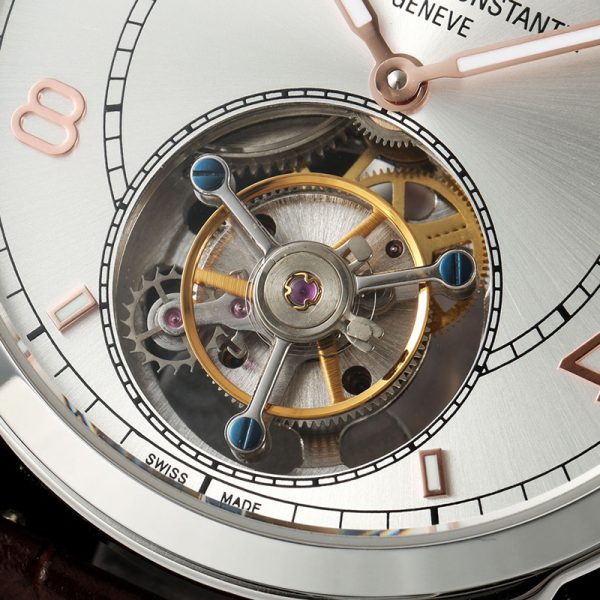 Vacheron Constantin Traditionnelle Tourbillon Silver Dial Rose Gold Case Black Leather Strap 42mm