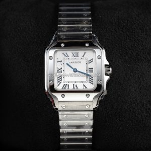 Cartier Santos 35.1mm White Dial Black Leather Swiss Replica Watch