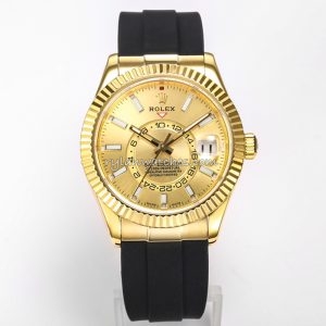 Rolex Sky-Dweller Gold Case Champagne Dial Rubber Strap Clone