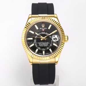 Rolex Sky-Dweller Gold Case Black Dial Rubber Strap Clone