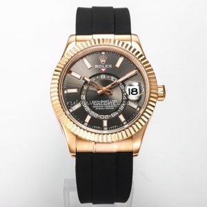 Rolex Sky-Dweller Rose Gold Grey Dial Rubber Strap Clone
