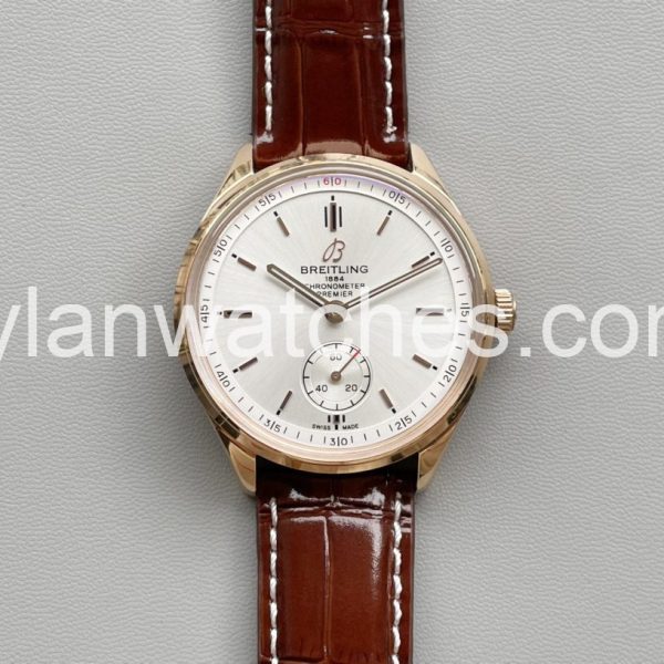 Breitling Premier B01 Chronograph 40mm White Dial Rose Gold with brown leather strap
