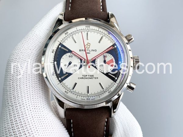 Breitling Top Time BN5 41mm White Face with brown leather strap