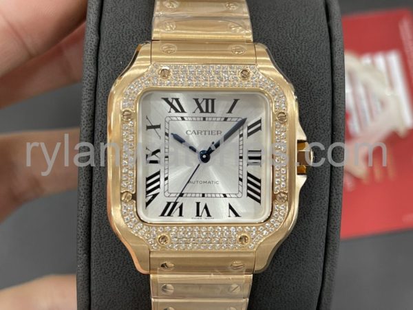 Cartier Santos 35.1mm Gold Diamond Swiss Replica Watch