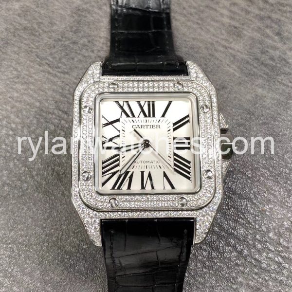 Santos de Cartier White Dial Diamond Bezel 39.8mm Swiss Replica Watch