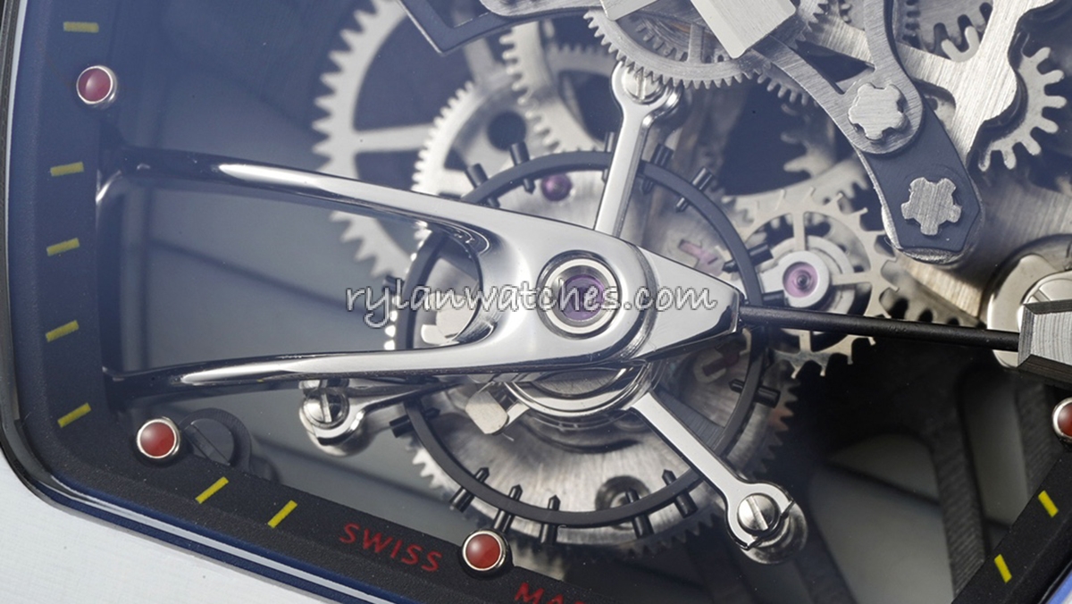 Richard Mille replica watch case curve skeleton dial and rubber strap details