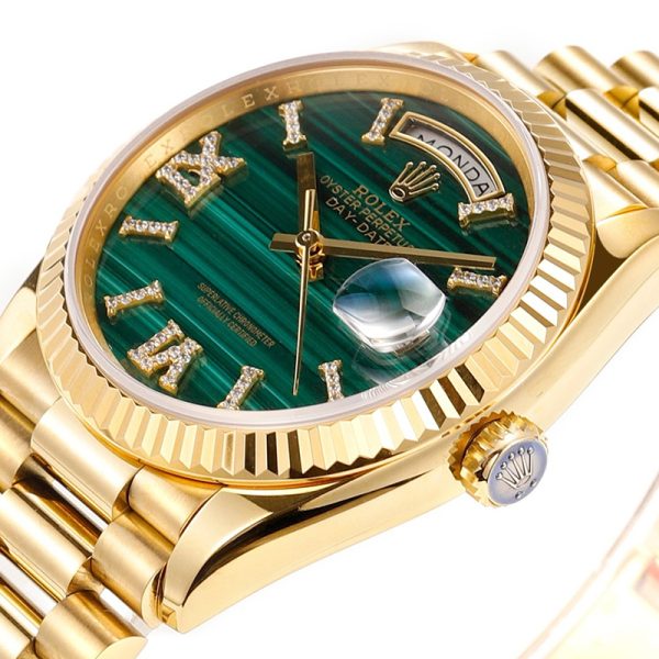 ROLEX Day-Date M128238 JOURNAL 36mm Gold case green dial with diamonds