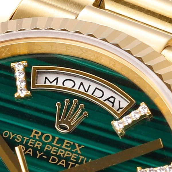 ROLEX Day-Date M128238 JOURNAL 36mm Gold case green dial with diamonds