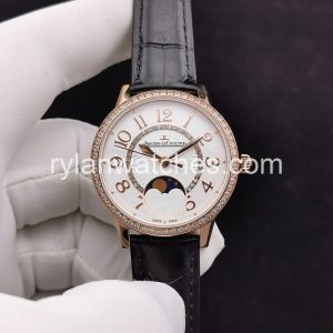 Jaeger-LeCoultre Rendez-Vous Moon Rose Gold Dial Black Leather Strap Clone