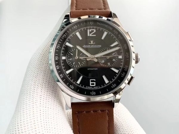 Jaeger-LeCoultre Polaris Black Dial Brown Leather Strap Replica – 1:1 Swiss Clone