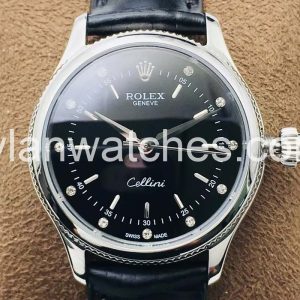 Rolex Cellini 32mm Black Dial Stainless Steel Case Replica Watch