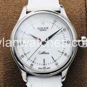 Rolex Cellini 32mm White Dial White Gold Case Replica Watch
