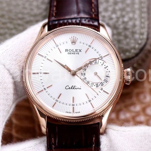 Rolex Cellini 39mm White Dial Rose Gold Case Replica Watch