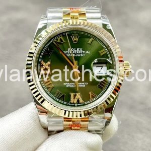 Rolex Datejust Green Dial Clone Stainless Steel Gold Case