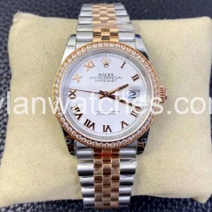 Rolex Datejust White Dial Clone Rose Gold Stainless Steel Case