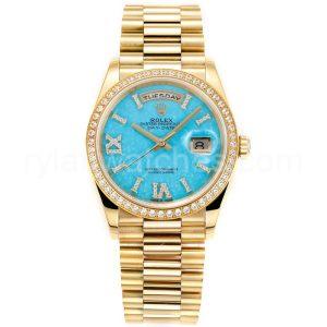 Rolex Day-Date 36mm Blue Dial Diamond Bezel Full Gold Clone Watch